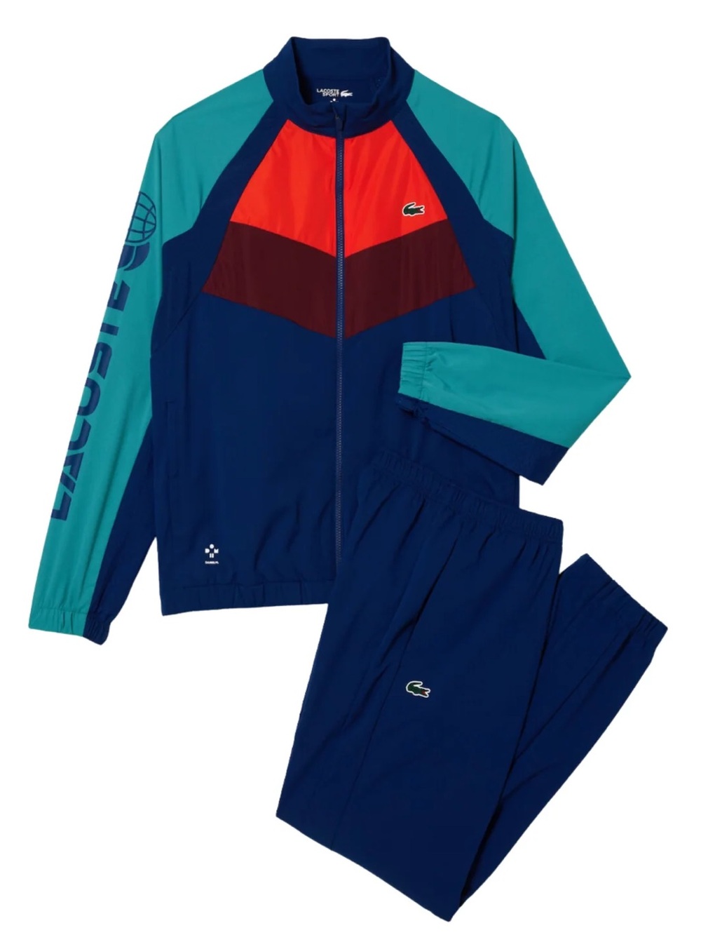 Lacoste Men’s Navy, Teal & Red Colorblock Swim Track Set